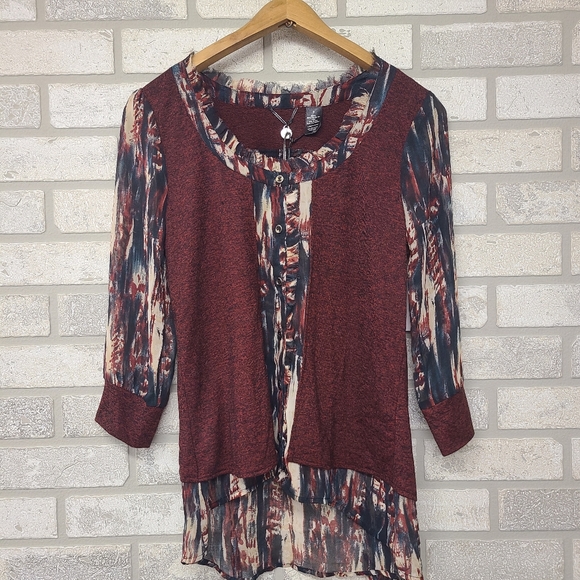 BKE Boutique Maroon Boho Button Down Top Size Small - Picture 1 of 8